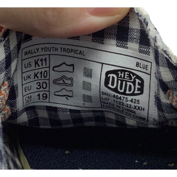 Hey Dude Youth Wally Tropical Palm Print Casual Shoes Kid Sz 11 Blue White - Picture 6 of 7